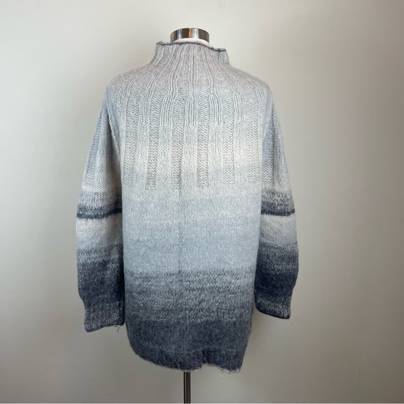 Anthropologie Gray Black Wool Alpaca Stripe Knit Sweater Women Medium Boho - Picture 6 of 9